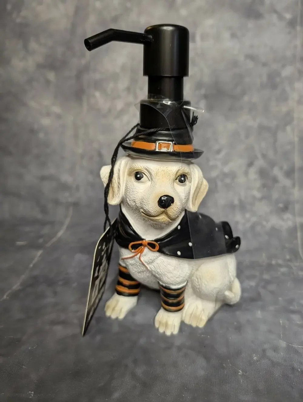 NEW! Witch Dog Pump Soap Dispenser Yellow Lab Halloween Decor Gift